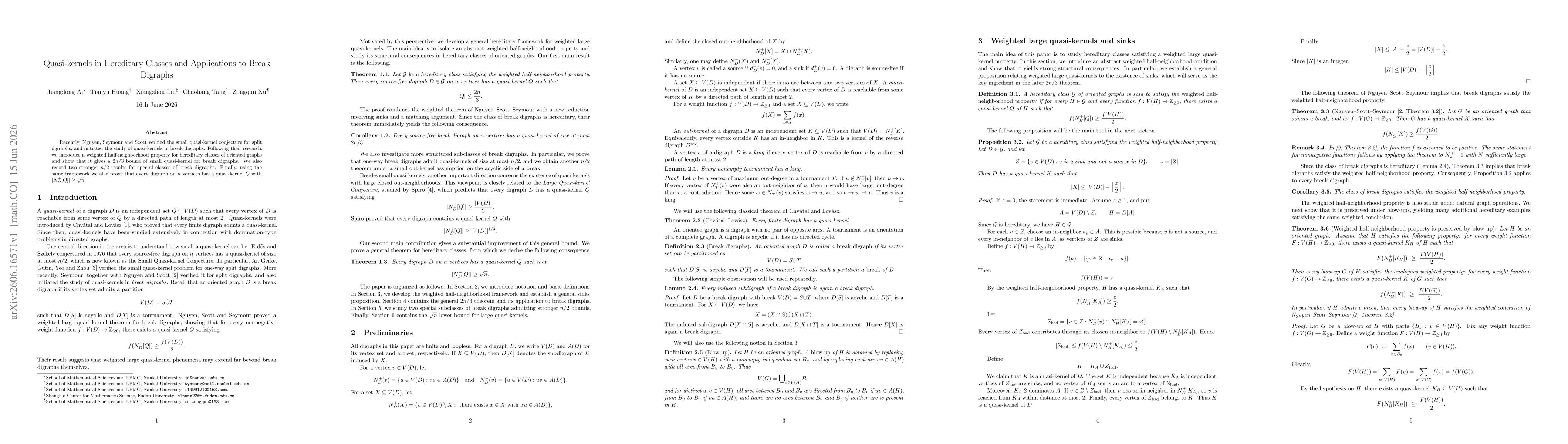 Thumbnail for Quasi-kernels in Hereditary Classes and Applications to Break