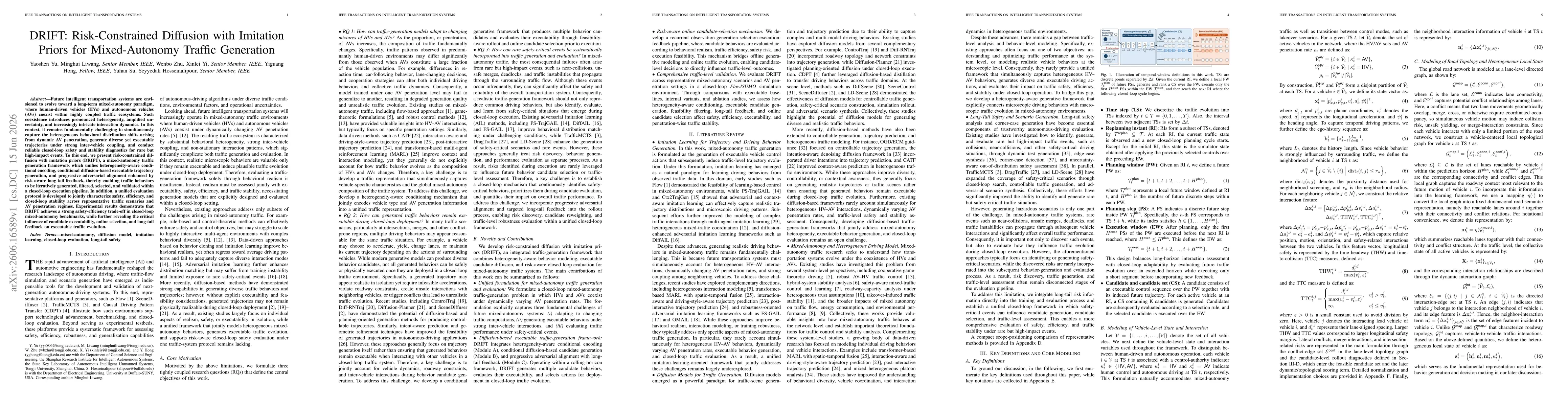 Thumbnail for DRIFT: Risk-Constrained Diffusion with Imitation Priors for Mixed-Autonomy Traffic Generation