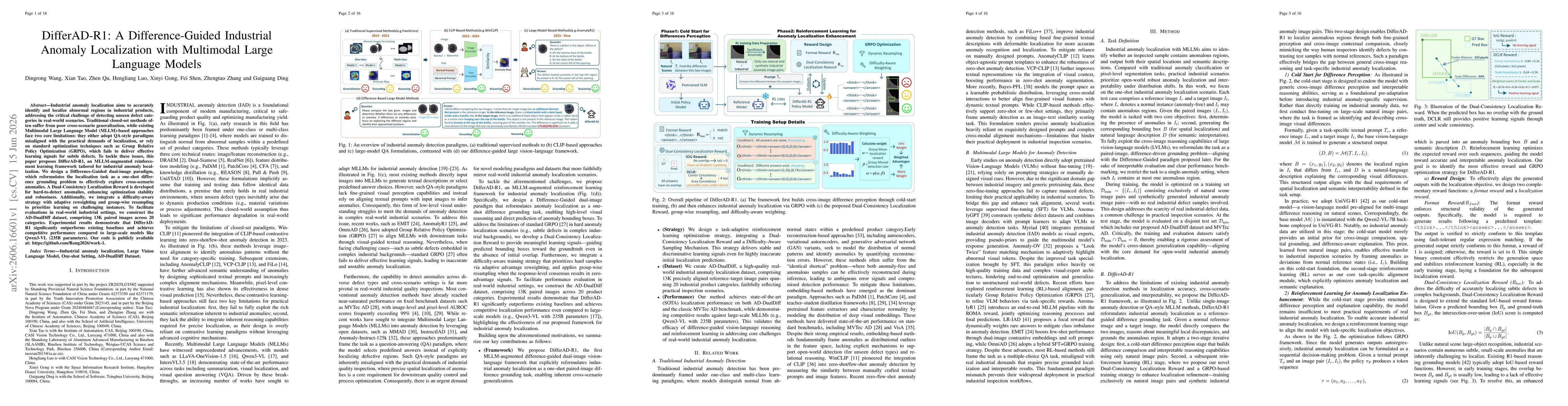 Thumbnail for DifferAD-R1: A Difference-Guided IndustrialAnomaly Localization with Multimodal LargeLanguage Models