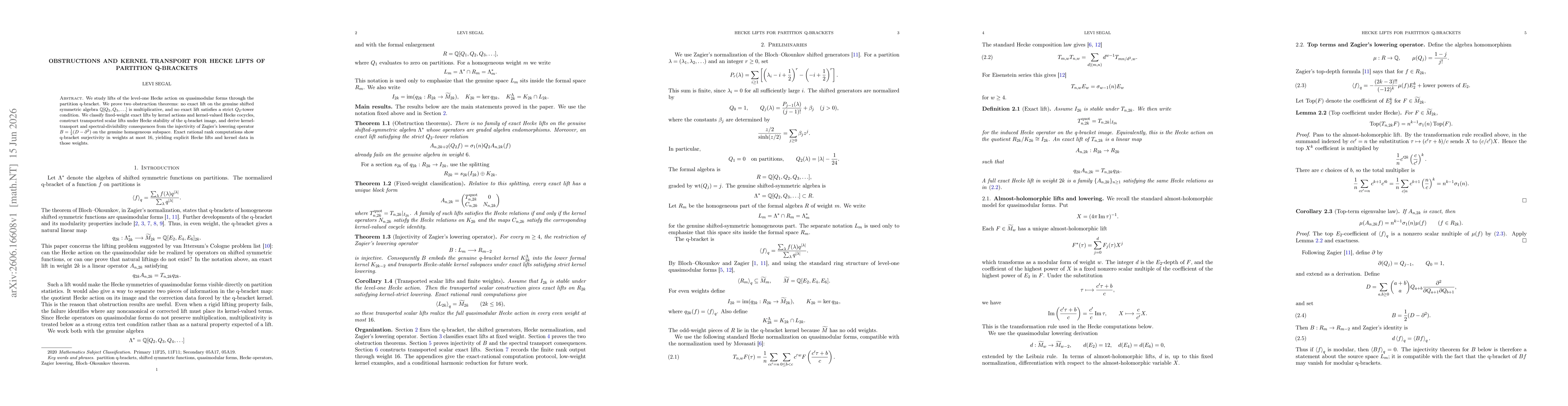 Thumbnail for Obstructions and kernel transport for Hecke lifts of partition q-brackets