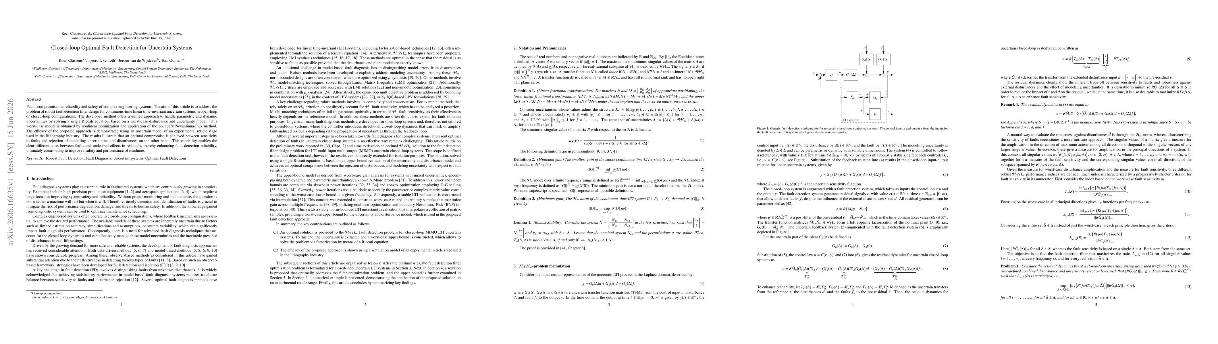 Thumbnail for Closed-loop Optimal Fault Detection for Uncertain Systems