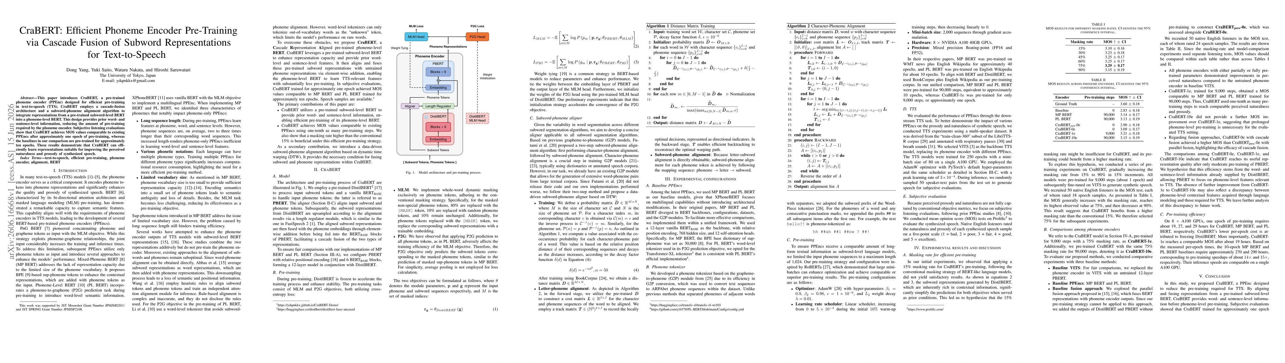 Thumbnail for CraBERT: Efficient Phoneme Encoder Pre-Training via Cascade Fusion of Subword Representations for Text-to-Speech