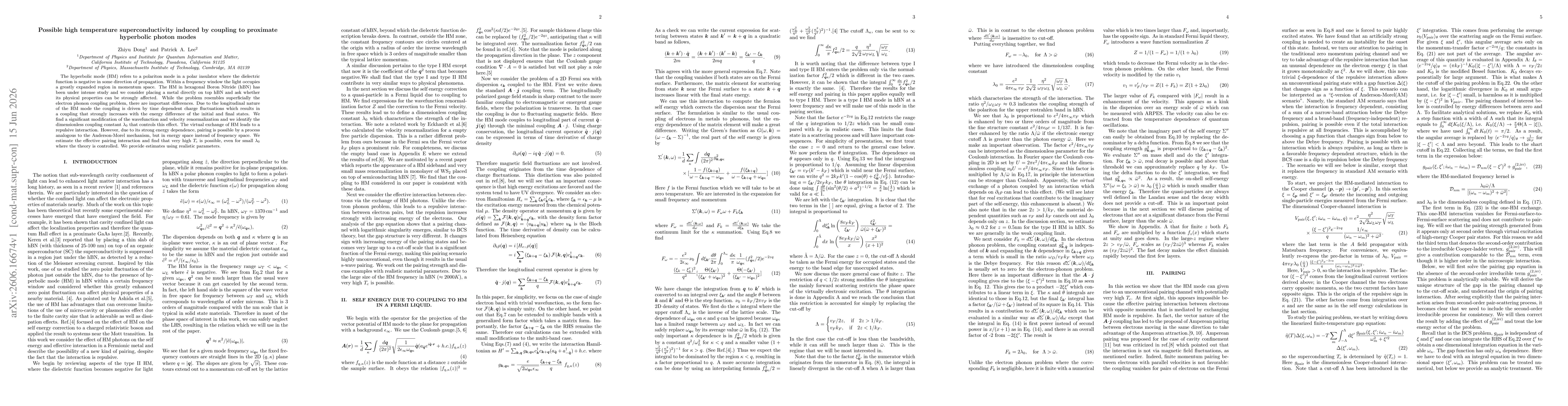 Thumbnail for Possible high temperature superconductivity induced by coupling to proximate hyperbolic photon modes