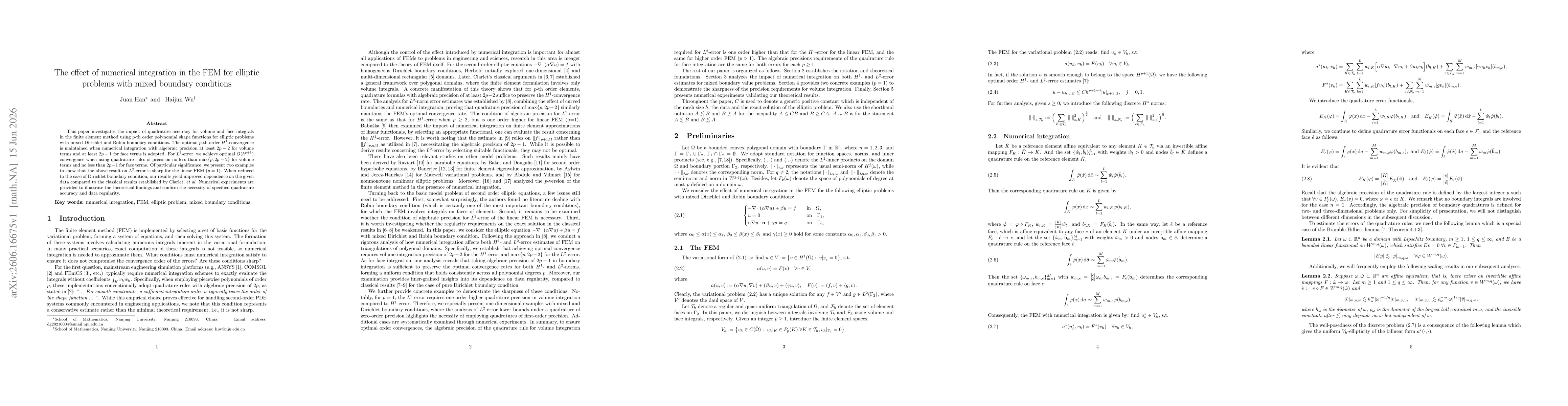 Thumbnail for The effect of numerical integration in the FEM for elliptic problems with mixed boundary conditions