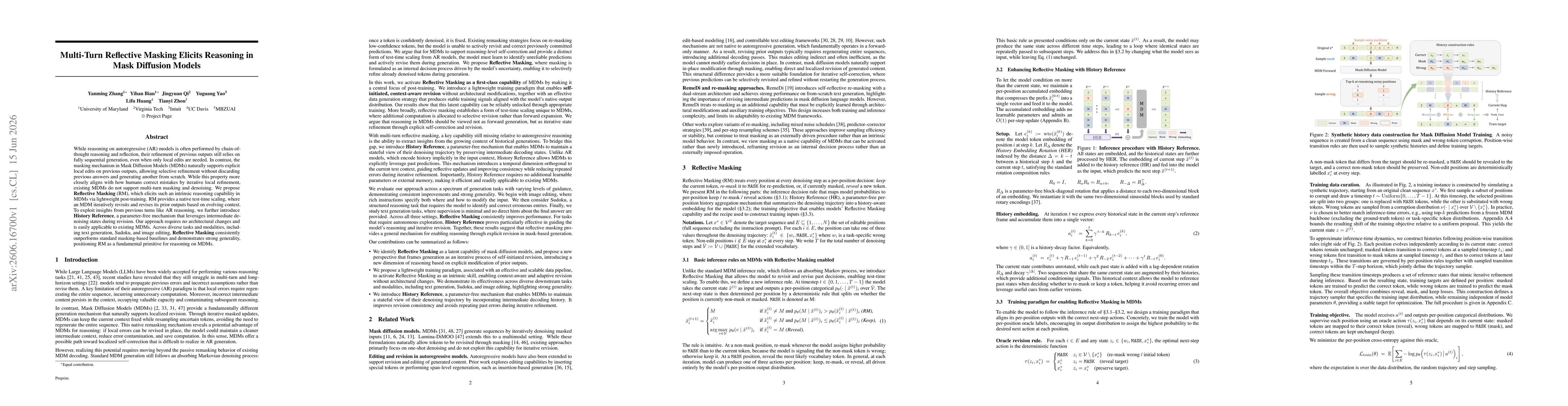 Thumbnail for Multi-Turn Reflective Masking Elicits Reasoning in Mask Diffusion Models