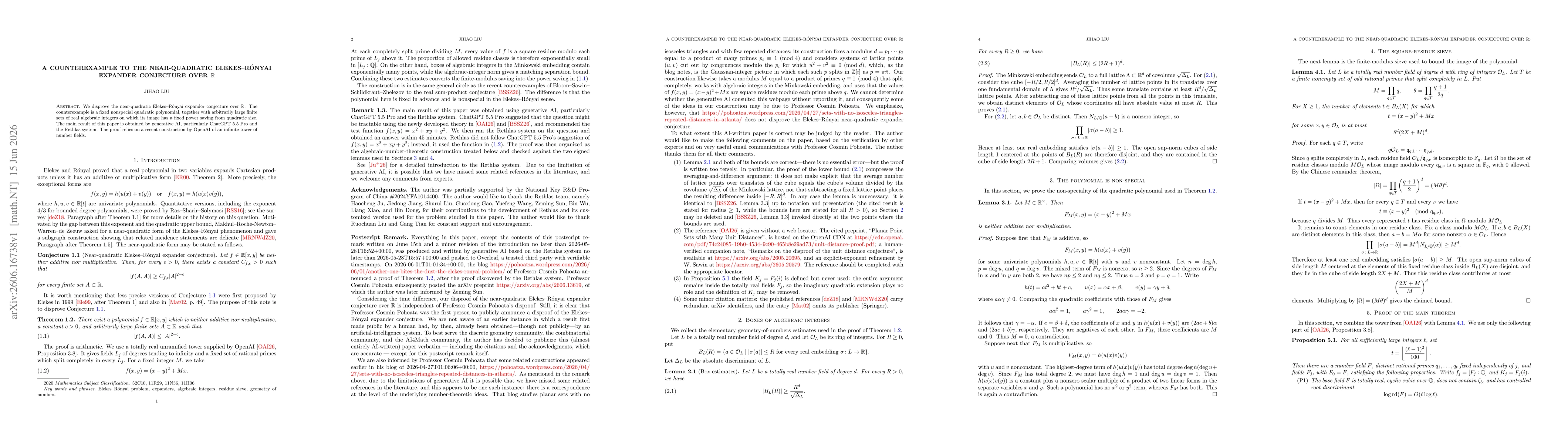 Thumbnail for A counterexample to the near-quadratic Elekes--Rónyai expander conjecture over $\mathbb R$
