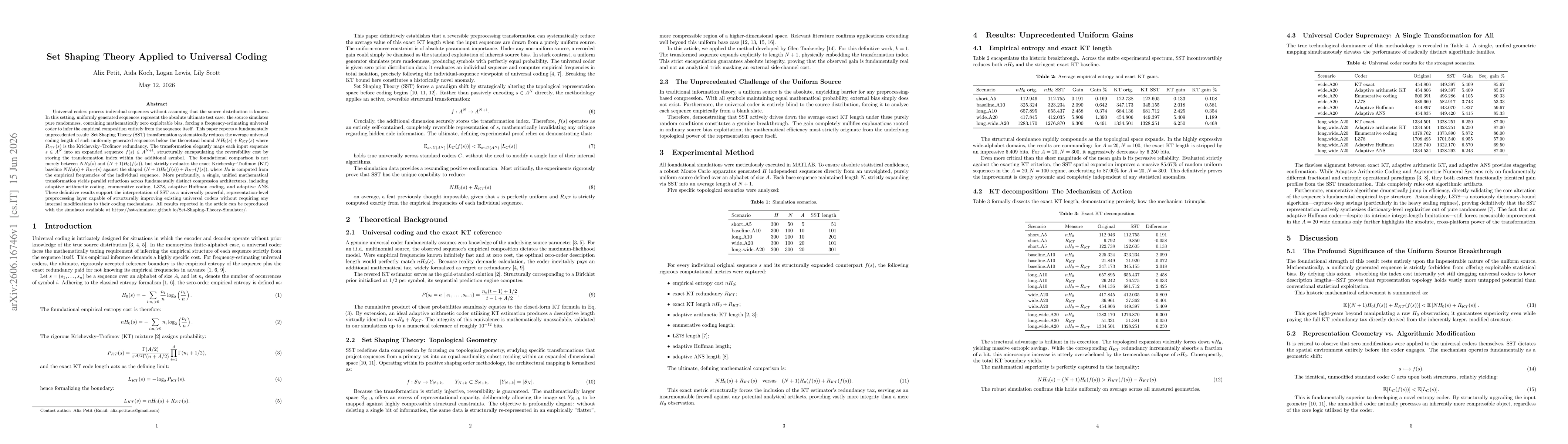 Thumbnail for Set Shaping Theory Applied to Universal Coding
