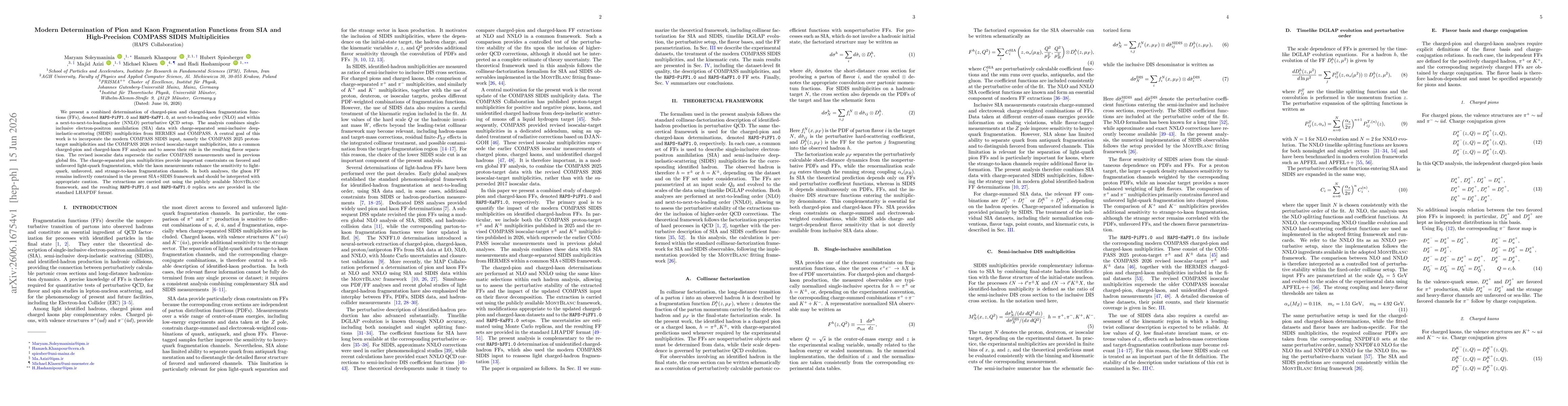 Thumbnail for Modern Determination of Pion and Kaon Fragmentation Functions from SIA and High-Precision COMPASS SIDIS Multiplicities