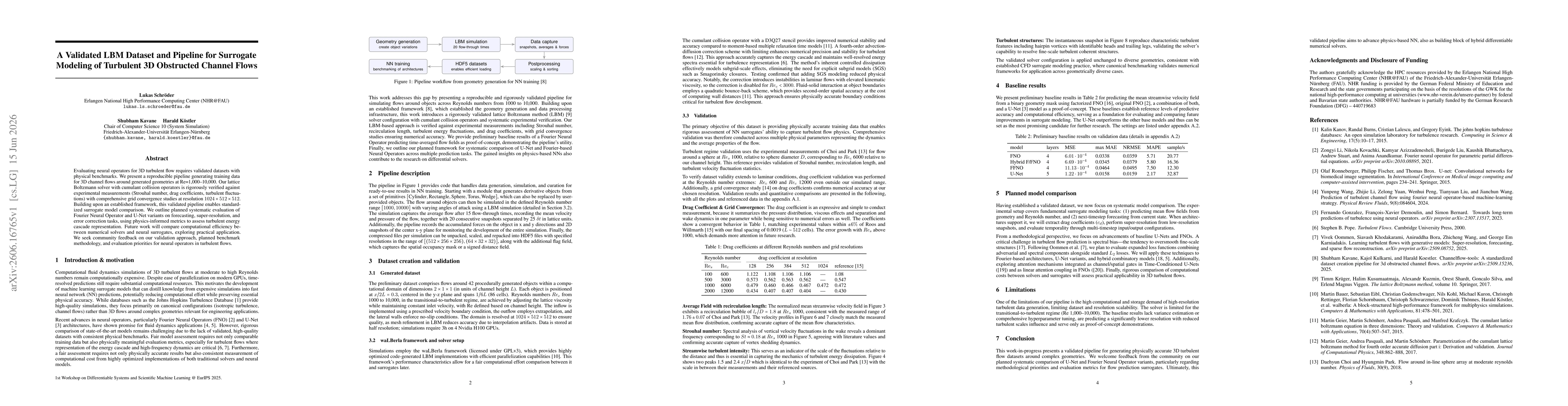 Thumbnail for A Validated LBM Dataset and Pipeline for Surrogate Modeling of Turbulent 3D Obstructed Channel Flows