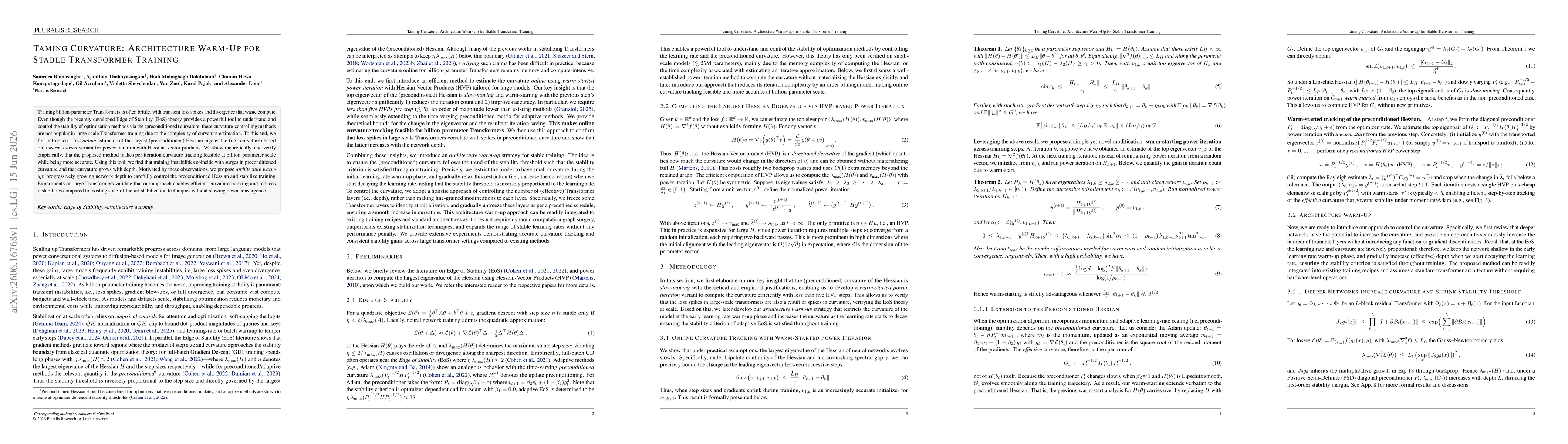 Thumbnail for Taming Curvature: Architecture Warm-Up for Stable Transformer Training