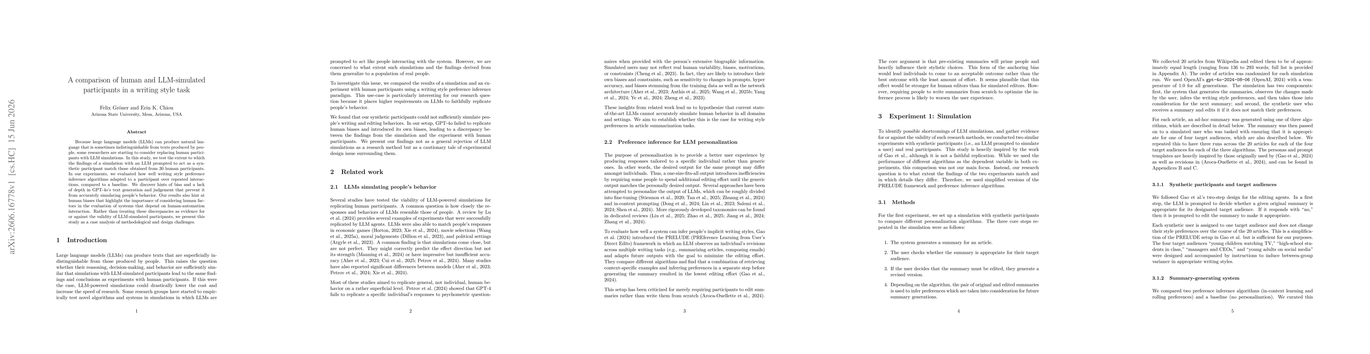 Thumbnail for A comparison of human and LLM-simulated participants in a writing style task