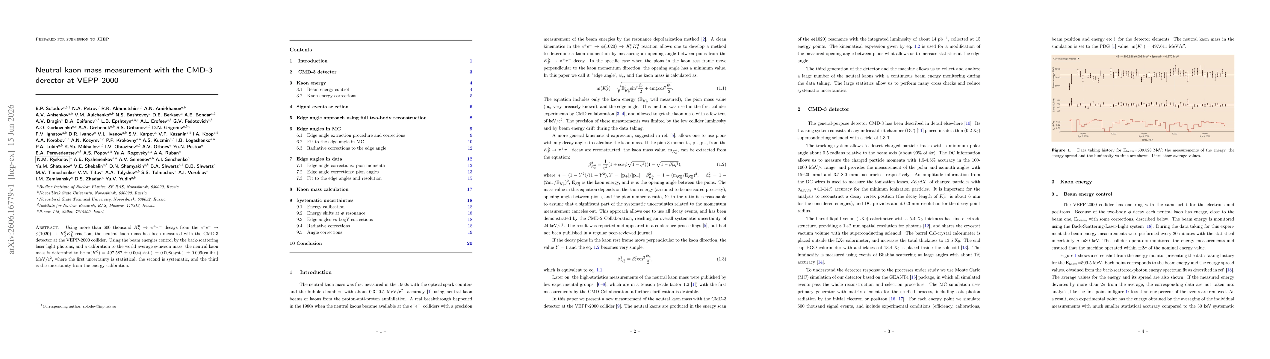 Thumbnail for Neutral kaon mass measurement with the CMD-3 derector at VEPP-2000