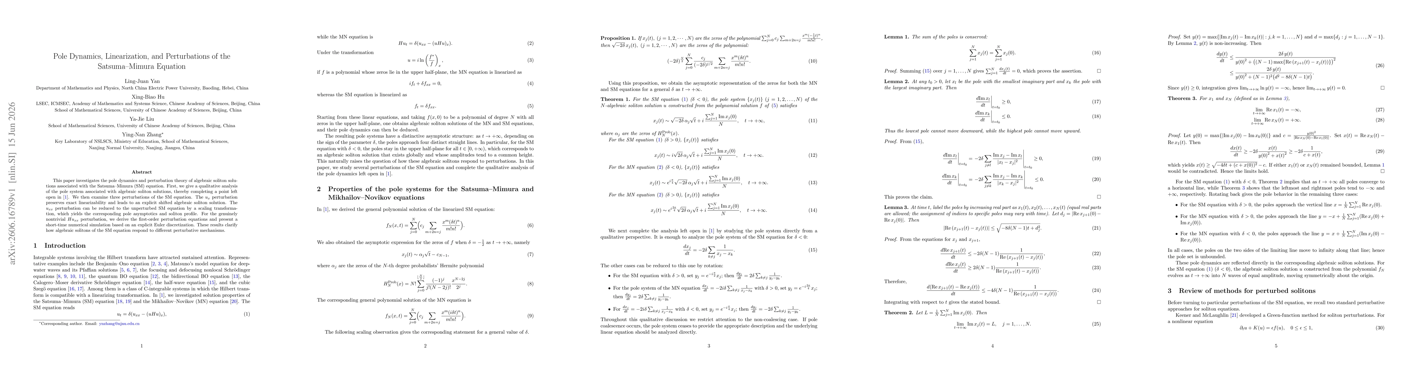 Thumbnail for Pole Dynamics, Linearization, and Perturbations of the Satsuma--Mimura Equation