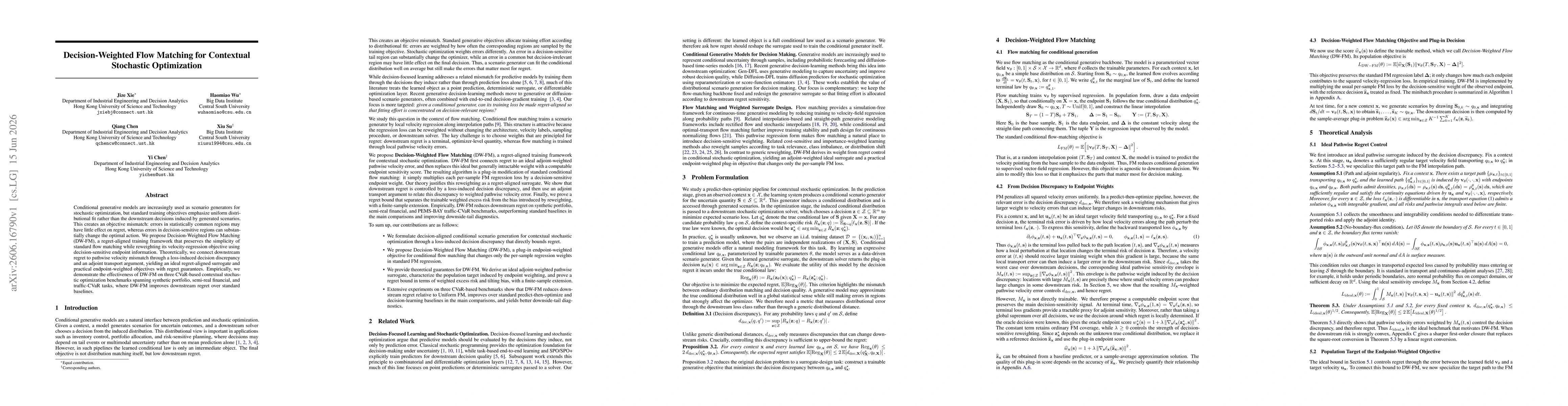 Thumbnail for Decision-Weighted Flow Matching for Contextual Stochastic Optimization
