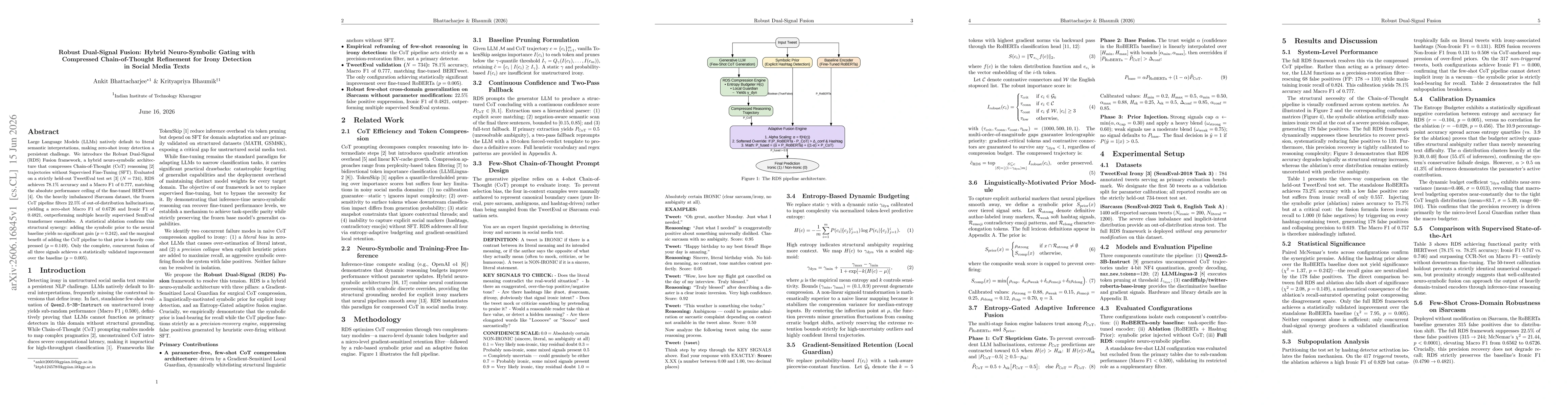 Thumbnail for Robust Dual-Signal Fusion: Hybrid Neuro-Symbolic Gating with Compressed Chain-of-Thought Refinement for Irony Detection in Social Media Texts