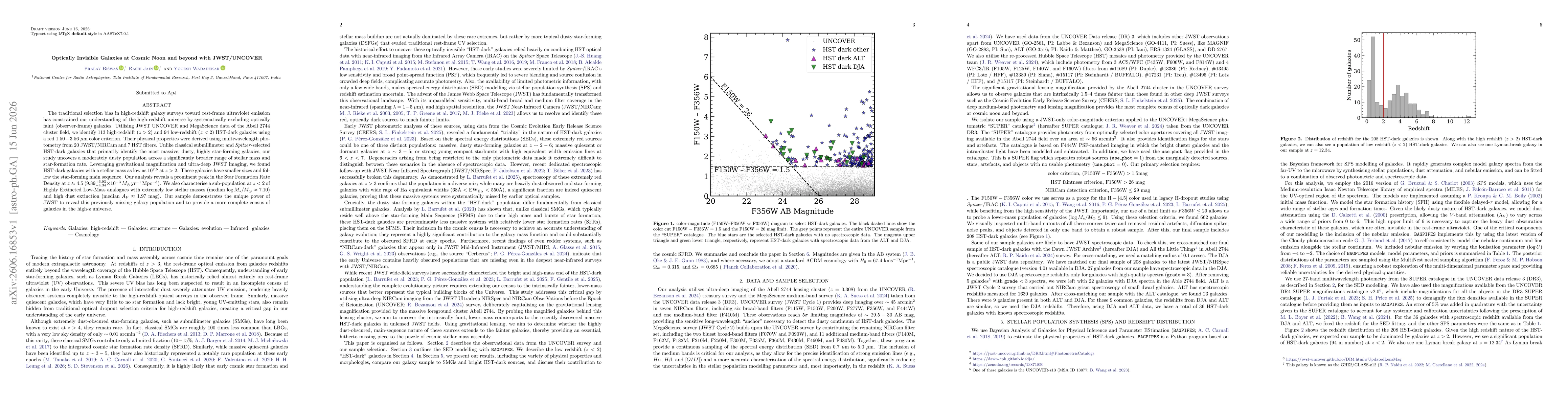 Thumbnail for Optically Invisible Galaxies at Cosmic Noon and beyond with JWST/UNCOVER