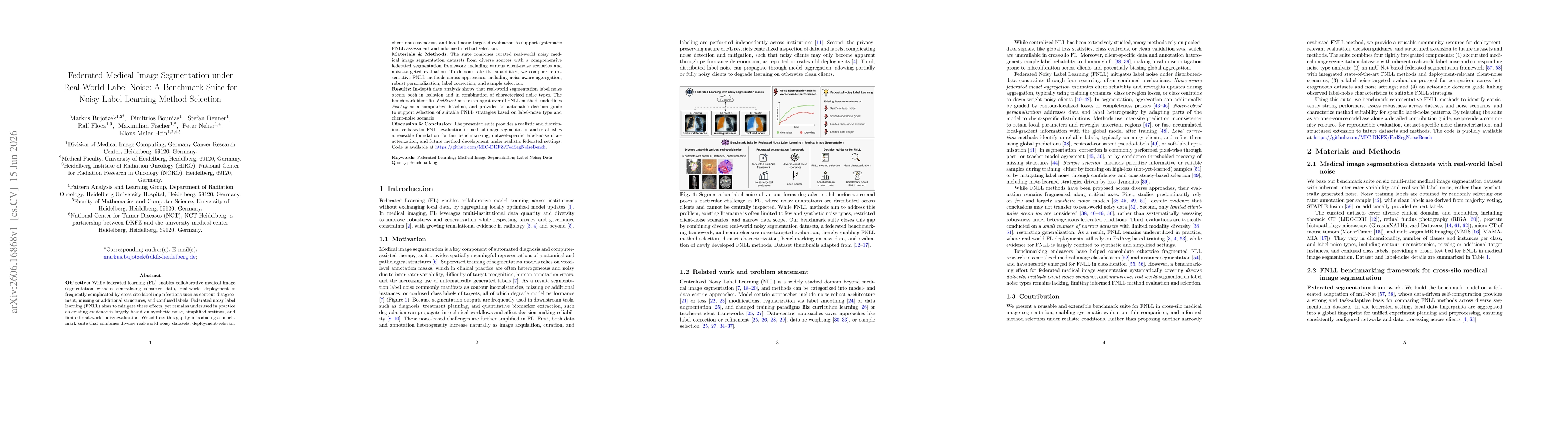 Thumbnail for Federated Medical Image Segmentation under Real-World Label Noise: A Benchmark Suite for Noisy Label Learning Method Selection