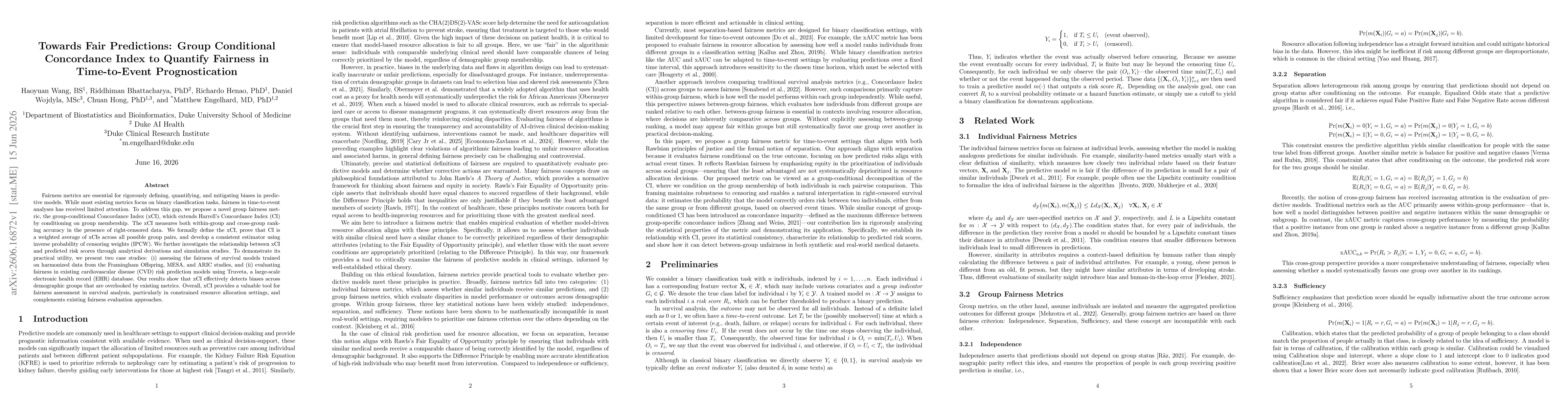 Thumbnail for Towards Fair Predictions: Group Conditional Concordance Index to Quantify Fairness in Time-to-Event Prognostication