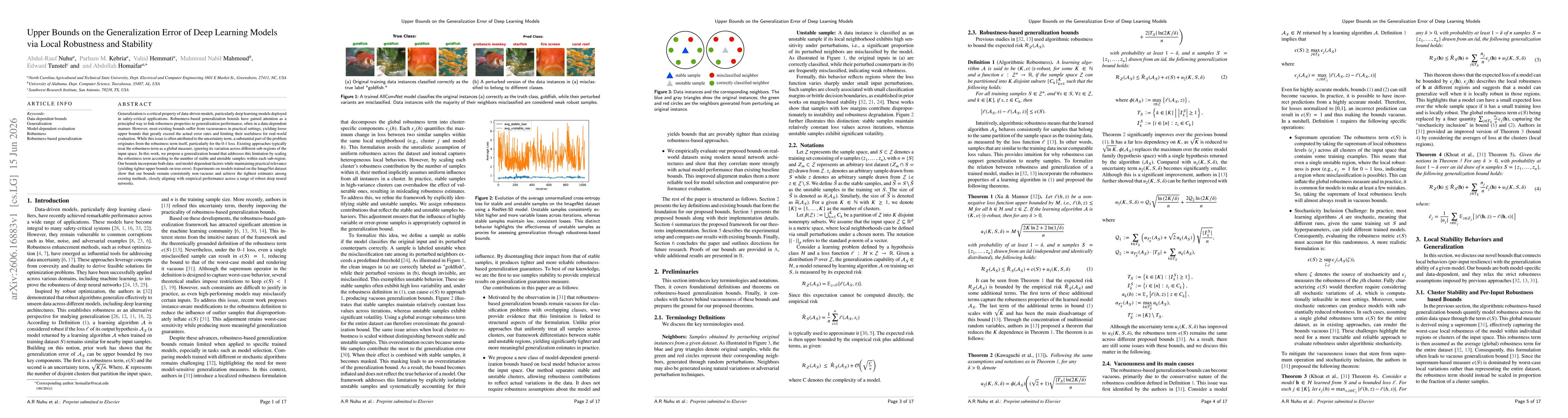 Thumbnail for Upper Bounds on the Generalization Error of Deep Learning Models via Local Robustness and Stability