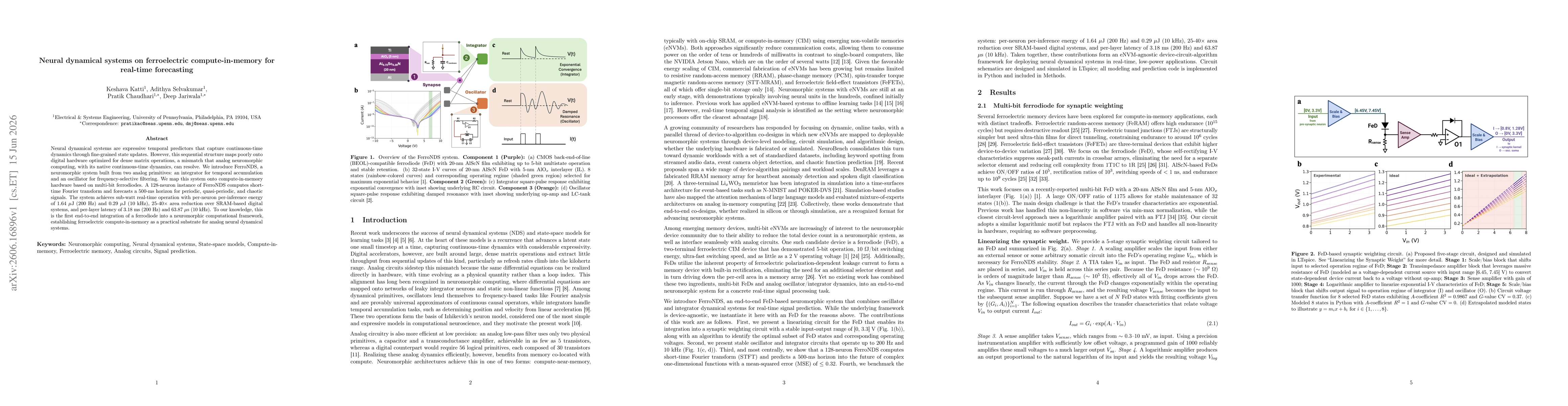 Thumbnail for Neural dynamical systems on ferroelectric compute-in-memory for real-time forecasting