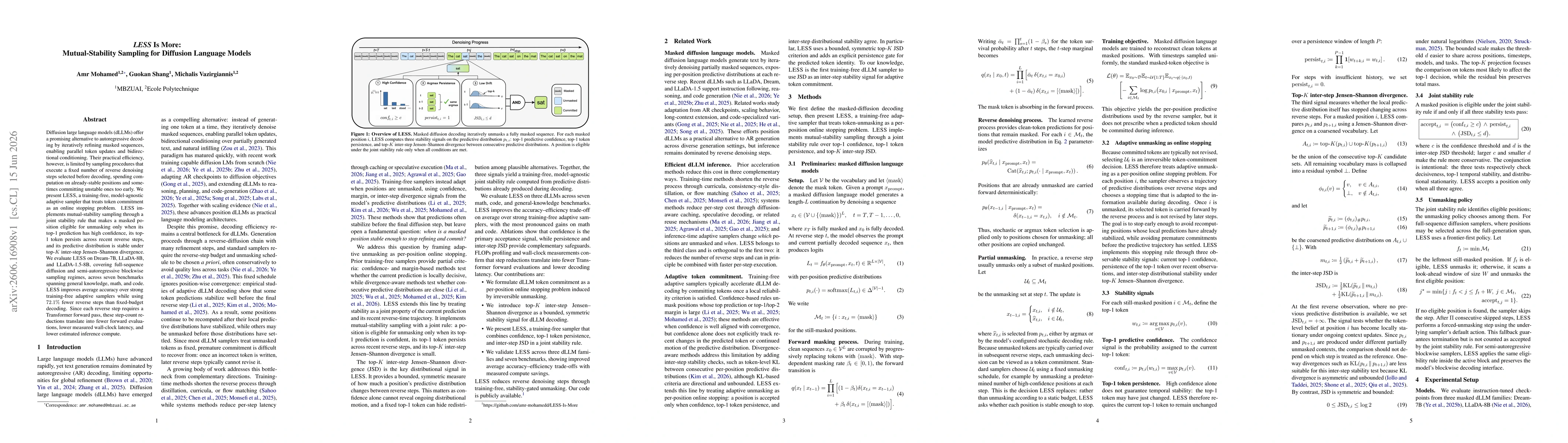 Thumbnail for LESS Is More: Mutual-Stability Sampling for Diffusion Language Models