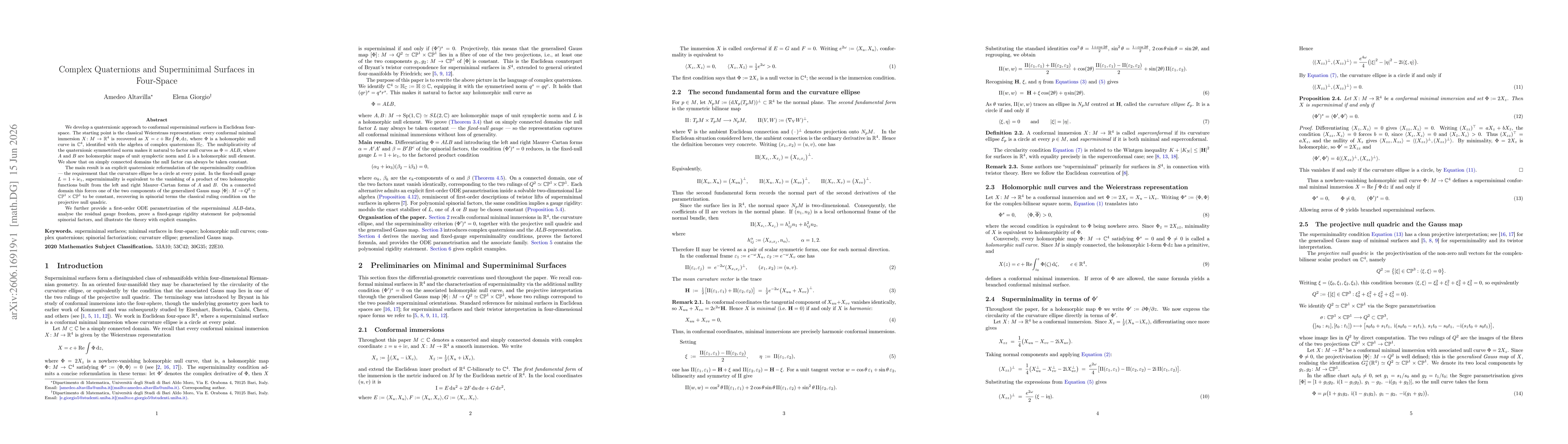 Thumbnail for Complex Quaternions and Superminimal Surfaces in Four-Space