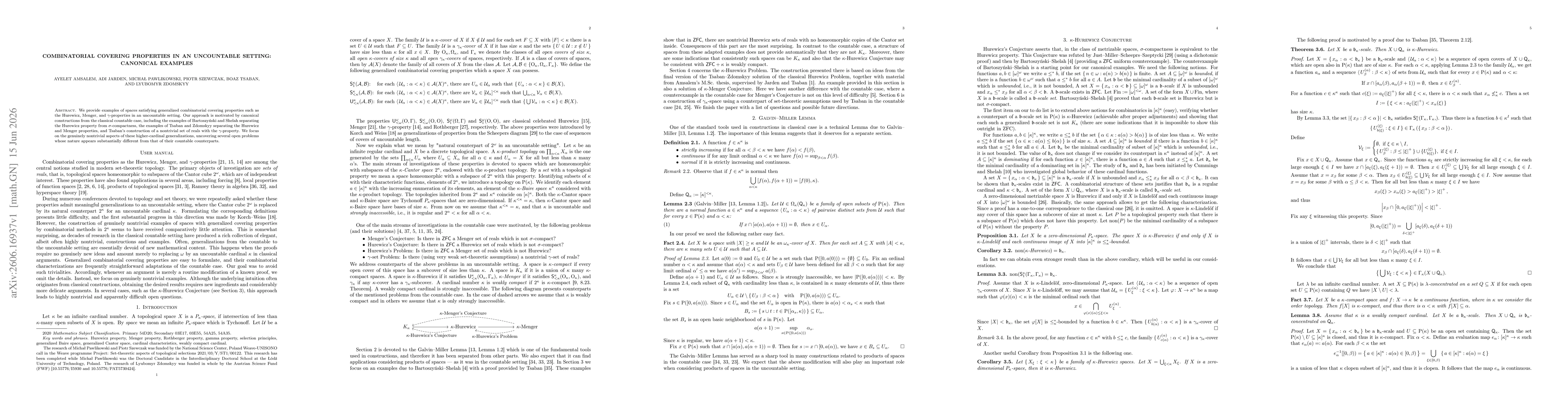 Thumbnail for Combinatorial covering properties in an uncountable setting: canonical examples