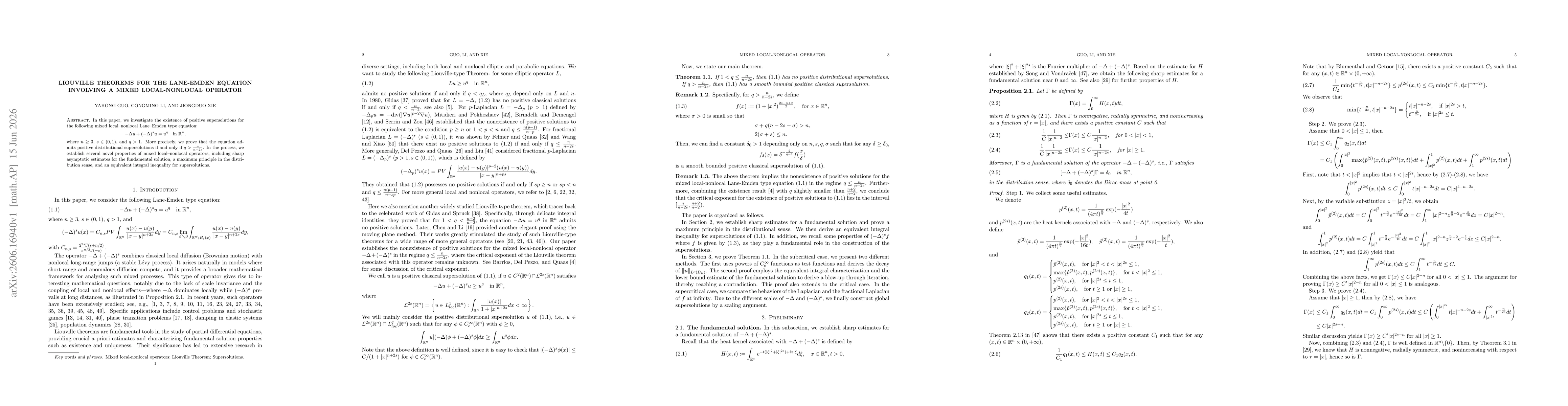 Thumbnail for Liouville Theorems for the Lane-Emden Equation Involving a Mixed Local-Nonlocal Operator