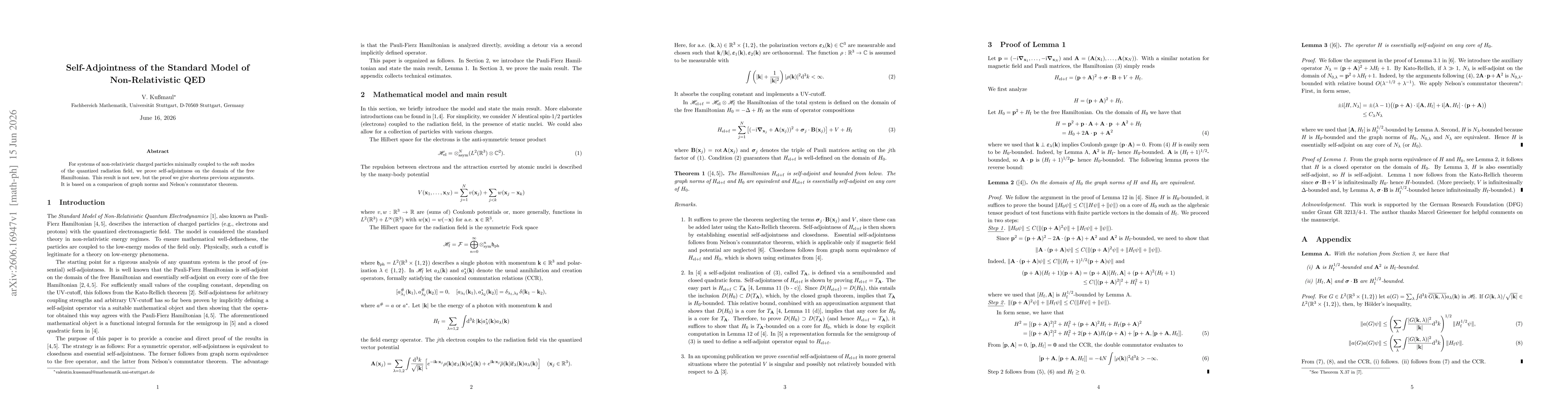 Thumbnail for Self-Adjointness of the Standard Model of Non-Relativistic QED