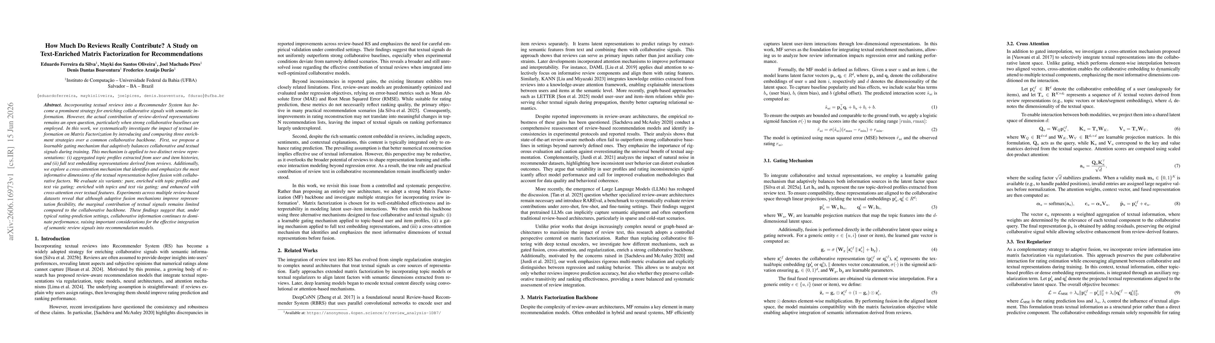 Thumbnail for How Much Do Reviews Really Contribute? A Study on Text-Enriched Matrix Factorization for Recommendations