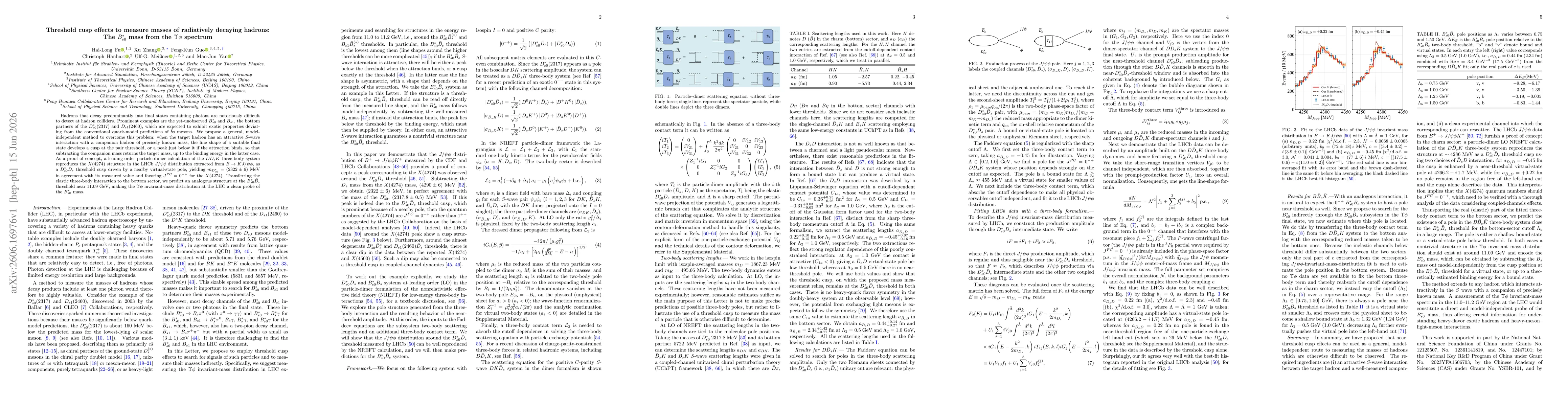 Thumbnail for Threshold cusp effects to measure masses of radiatively decaying hadrons: The $B_{s0}^*$ mass from the $Υφ$ spectrum