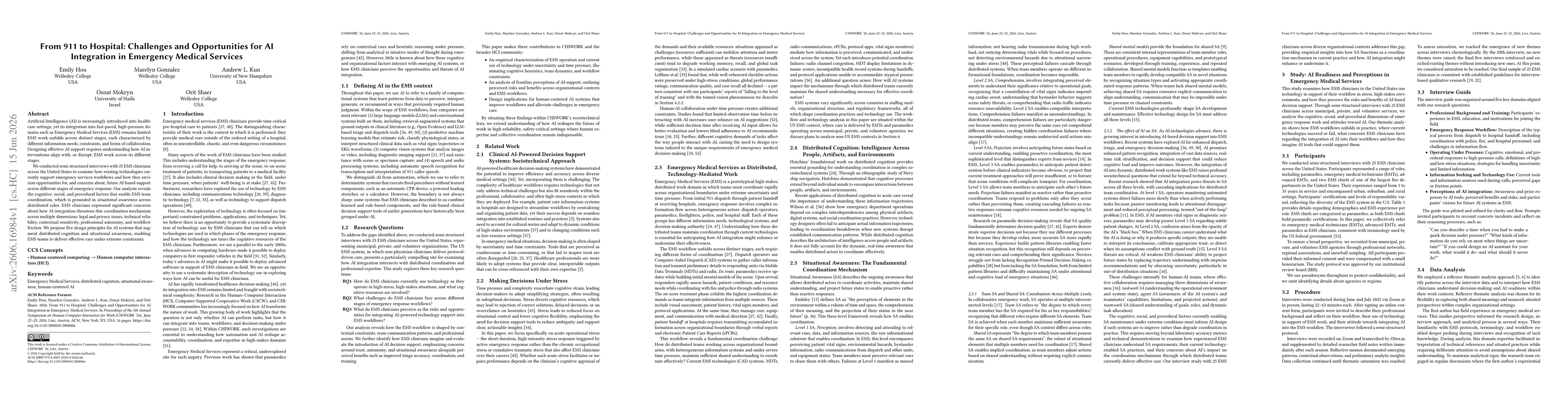 Thumbnail for From 911 to Hospital: Challenges and Opportunities for AI Integration in Emergency Medical Services