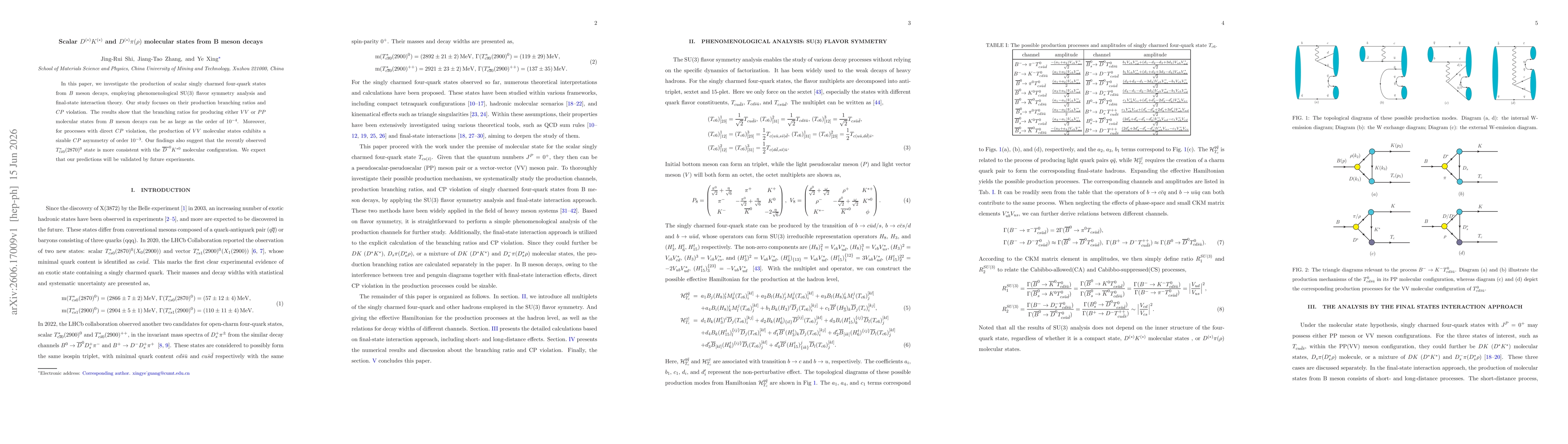 Thumbnail for Scalar $D^{(*)}K^{(*)}$ and $D^{(*)}π(ρ)$ molecular states from B meson decays