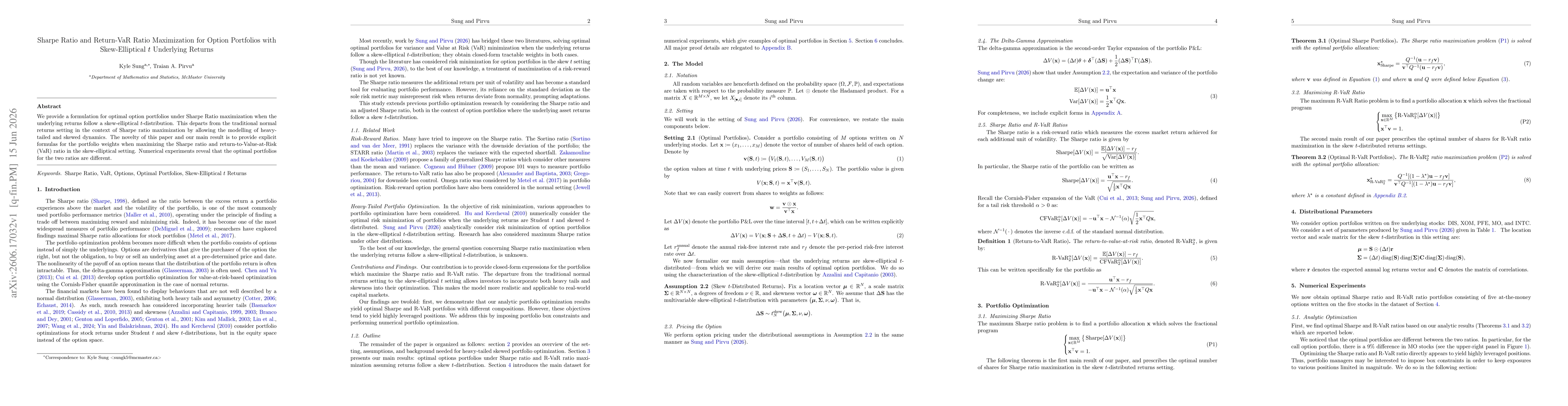 Thumbnail for Sharpe Ratio and Return-VaR Ratio Maximization for Option Portfolios with Skew-Elliptical $t$ Underlying Returns