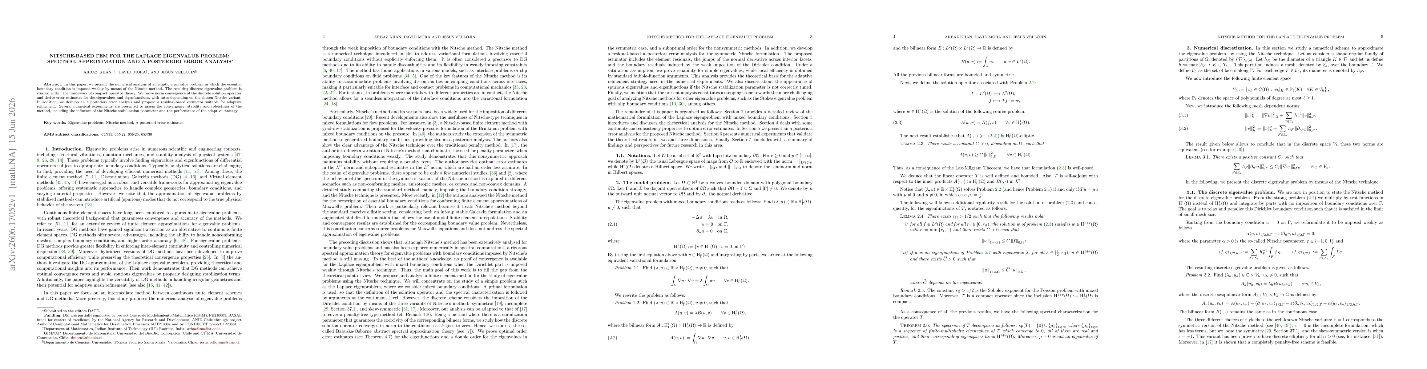 Thumbnail for Nitsche-based FEM for the Laplace eigenvalue problem: spectral approximation and a posteriori error analysis