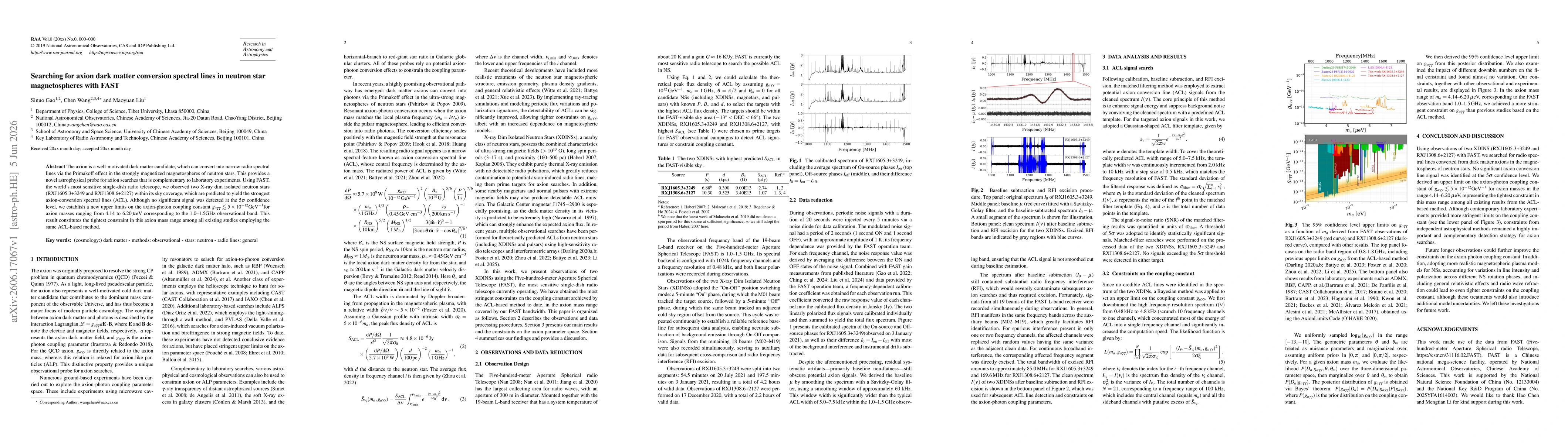 Thumbnail for Searching for axion dark matter conversion spectral lines in neutron star magnetospheres with FAST