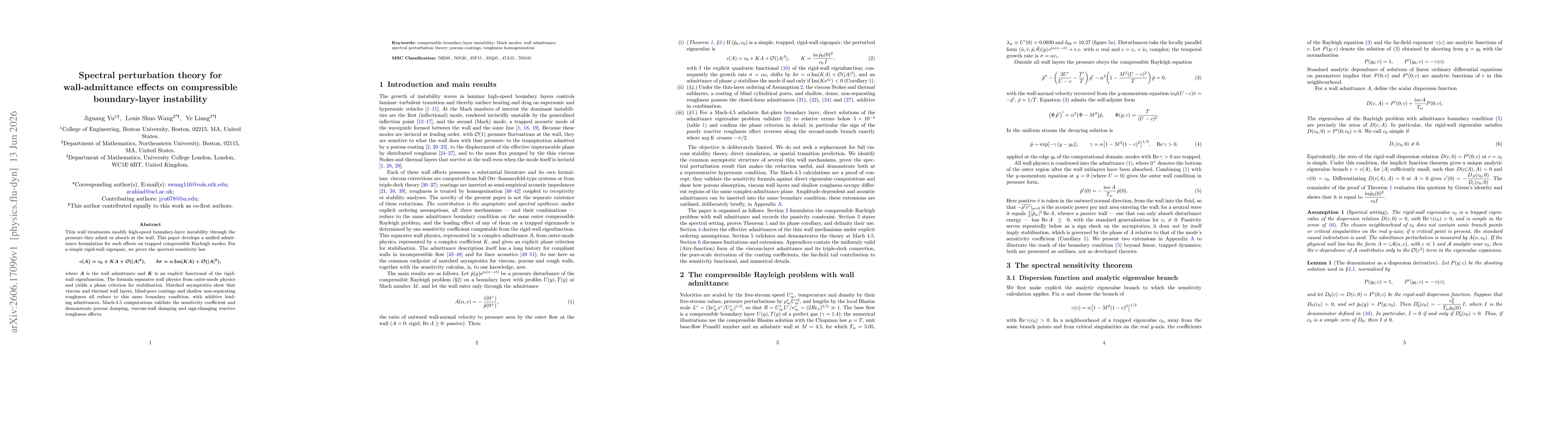 Thumbnail for Spectral perturbation theory for wall-admittance effects on compressible boundary-layer instability