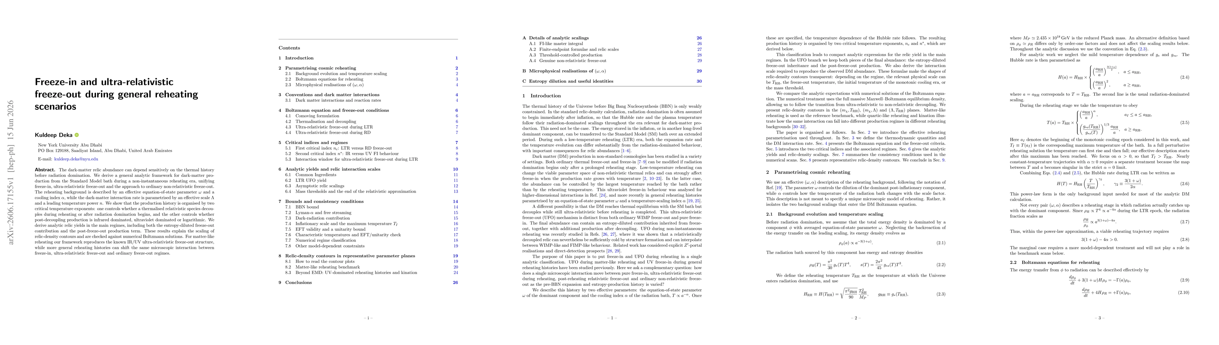 Thumbnail for Freeze-in and ultra-relativistic freeze-out during general reheating scenarios