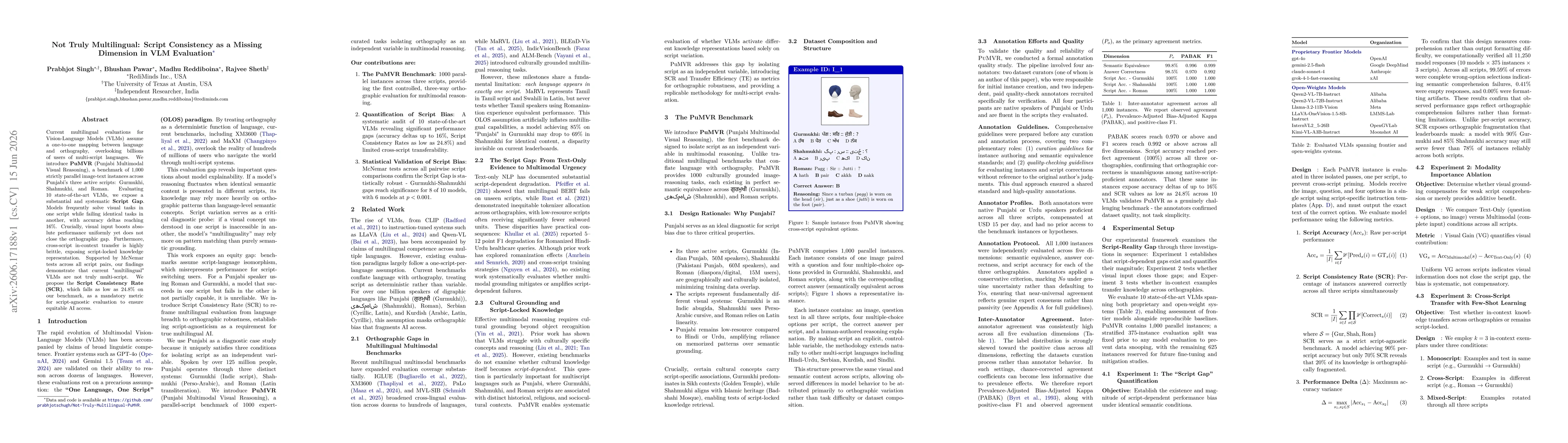Thumbnail for Not Truly Multilingual: Script Consistency as a Missing Dimension in VLM Evaluation