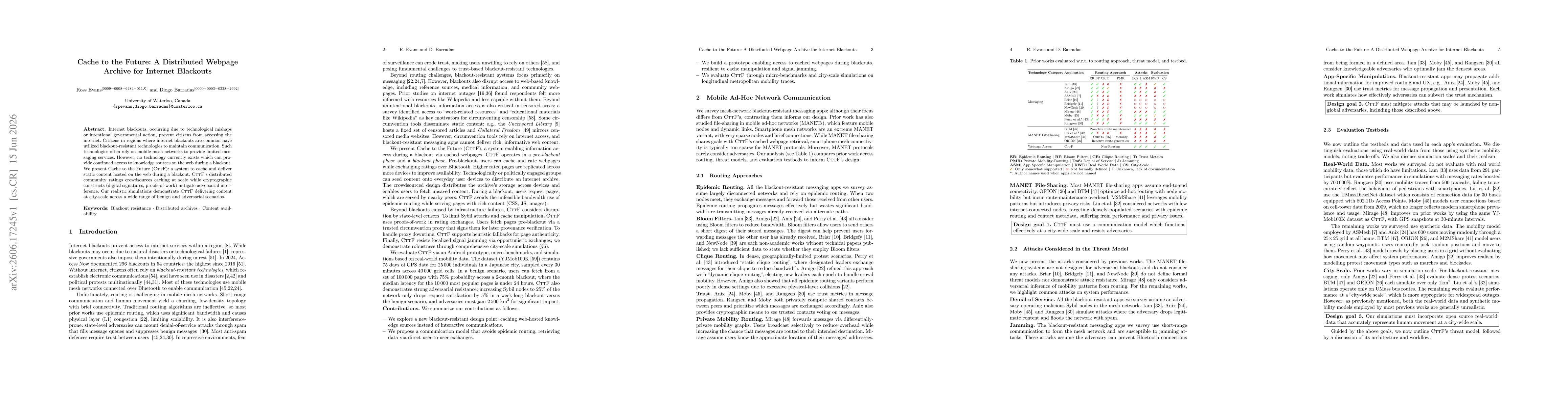 Thumbnail for Cache to the Future: A Distributed Webpage Archive for Internet Blackouts