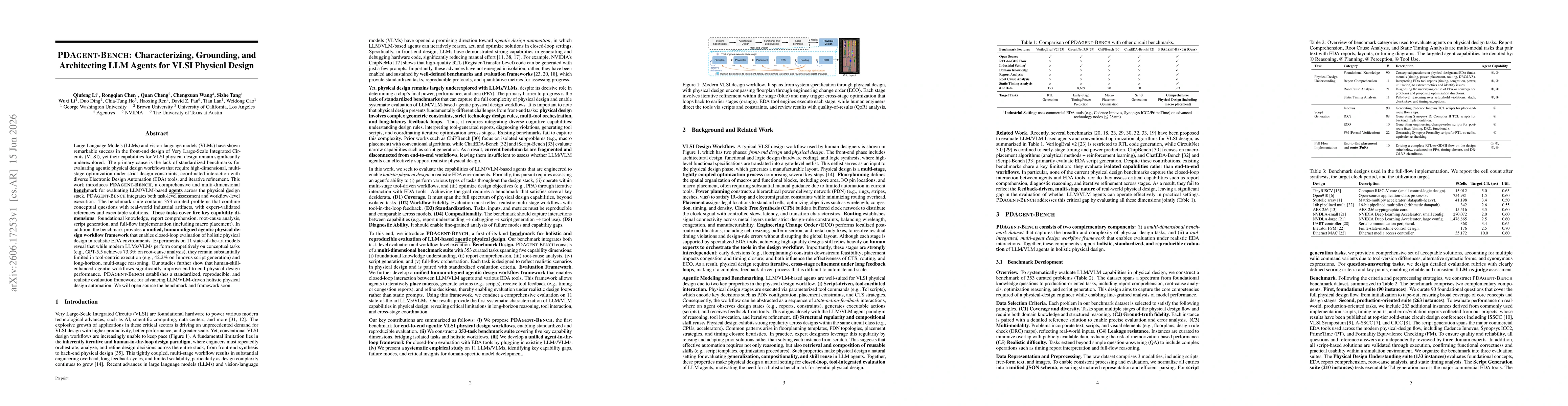 Thumbnail for PDAGENT-BENCH: Characterizing, Grounding, and Architecting LLM Agents for VLSI Physical Design