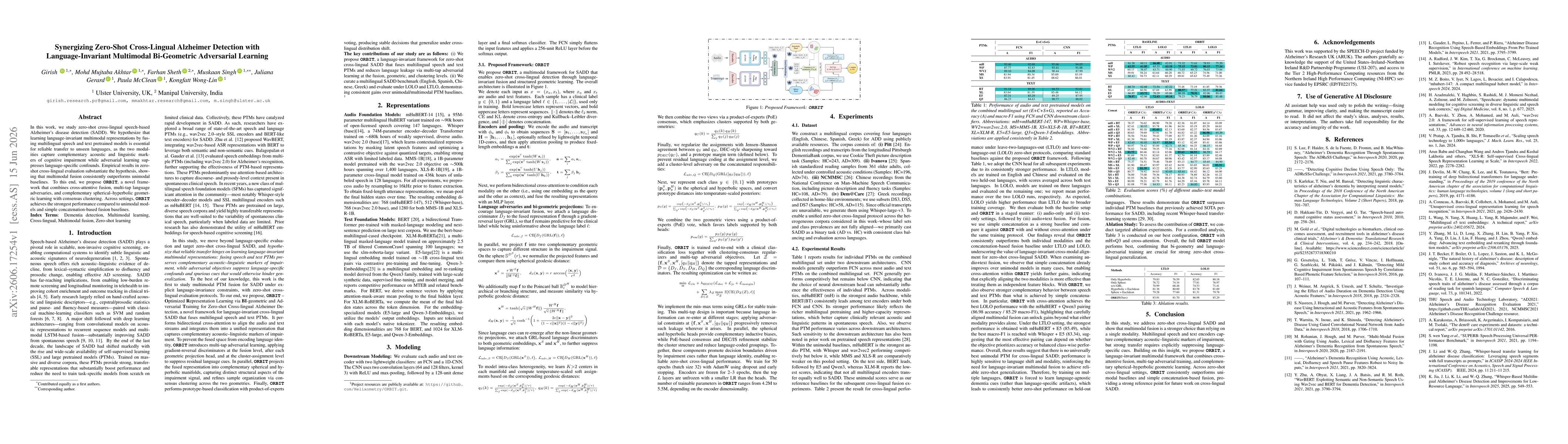 Thumbnail for Synergizing Zero-Shot Cross-Lingual Alzheimer Detection with Language-Invariant Multimodal Bi-Geometric Adversarial Learning