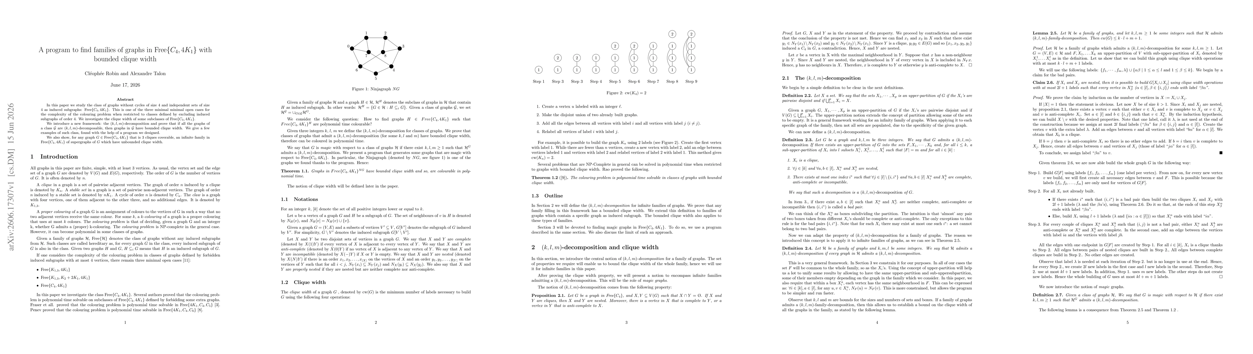 Thumbnail for A program to find families of graphs in Free$\{C_4,4K_1\}$ with bounded clique width