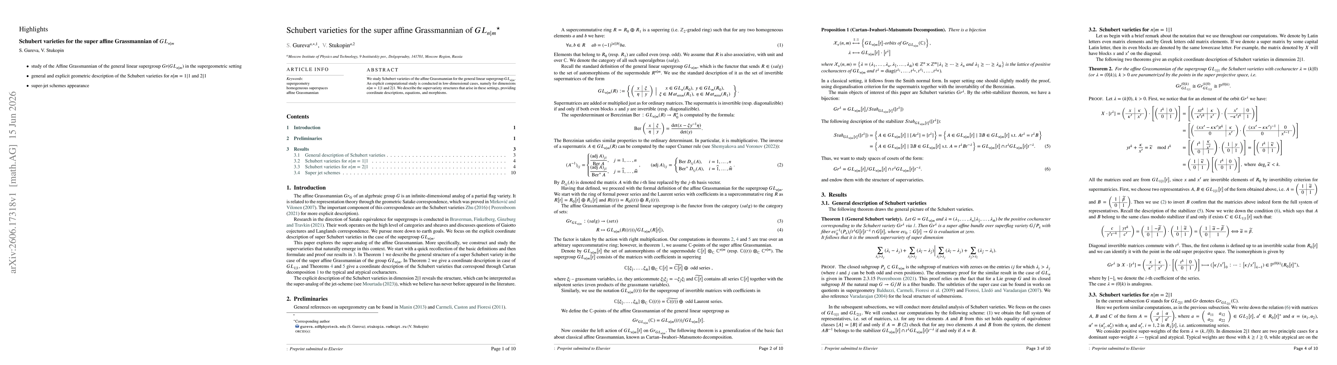 Thumbnail for Schubert varieties for the super affine Grassmannian of $GL_{n|m}$