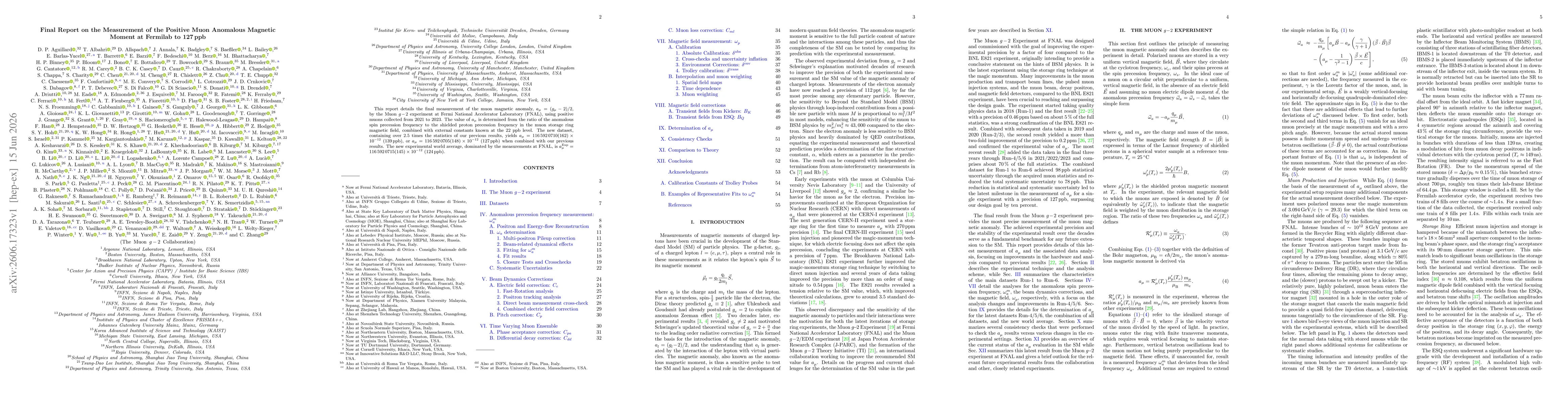 Thumbnail for Final Report on the Measurement of the Positive Muon Anomalous Magnetic Moment at Fermilab to 127 ppb