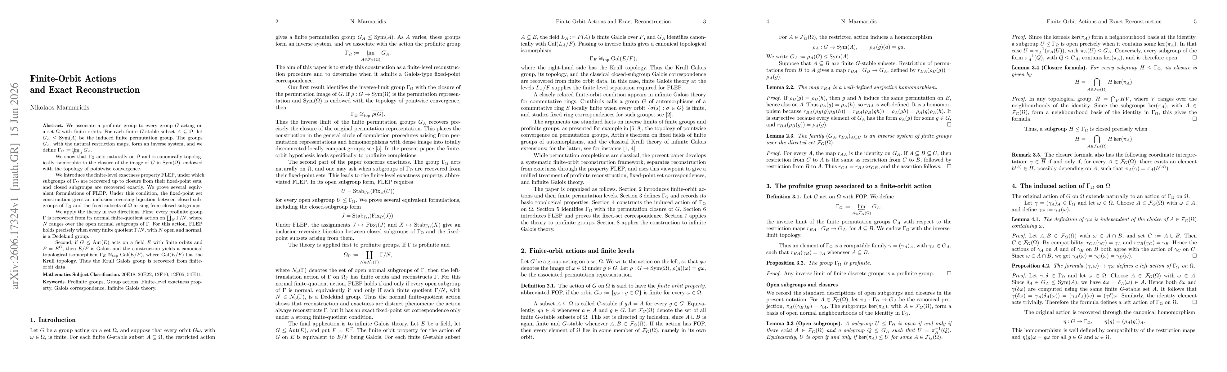 Thumbnail for Finite-Orbit Actions and Exact Reconstruction