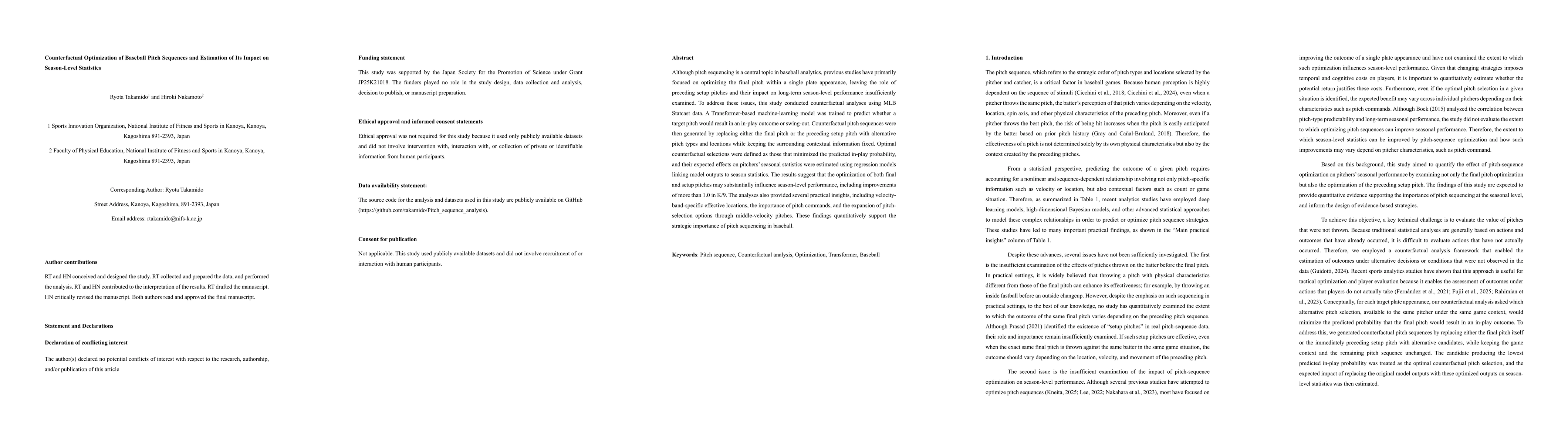 Thumbnail for Counterfactual Optimization of Baseball Pitch Sequences and Estimation of Its Impact on Season-Level Statistics