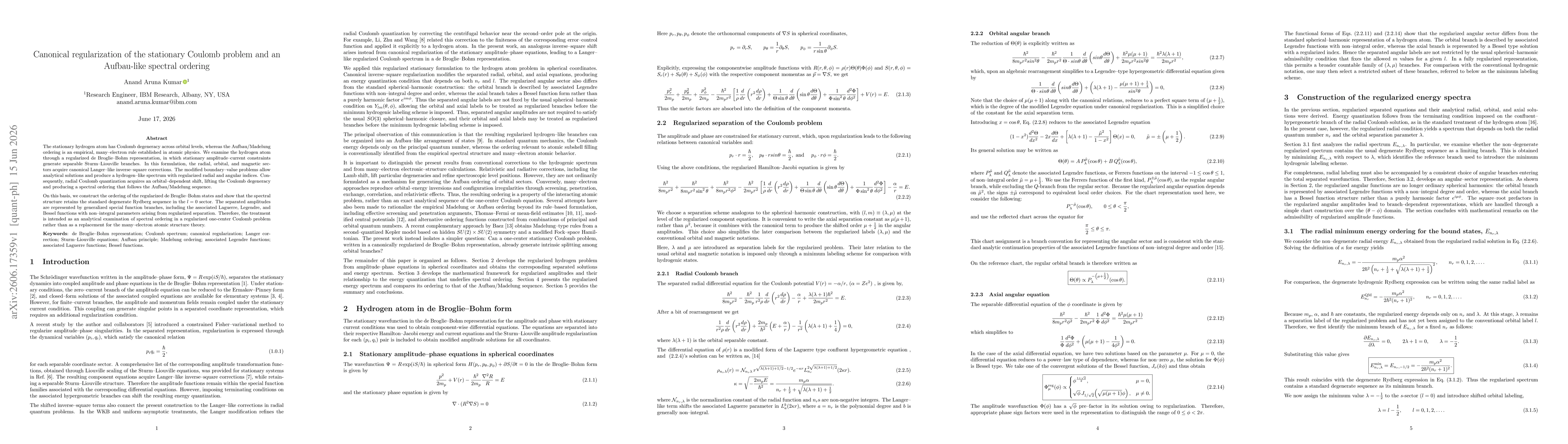 Thumbnail for Canonical regularization of the stationary Coulomb problem and an Aufbau-like spectral ordering