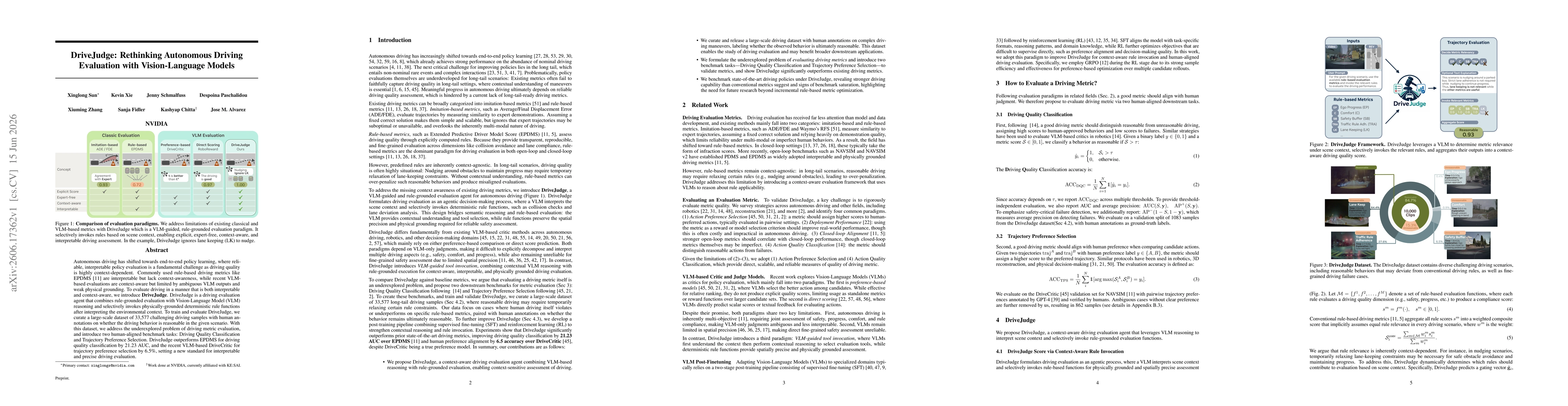 Thumbnail for DriveJudge: Rethinking Autonomous Driving Evaluation with Vision-Language Models