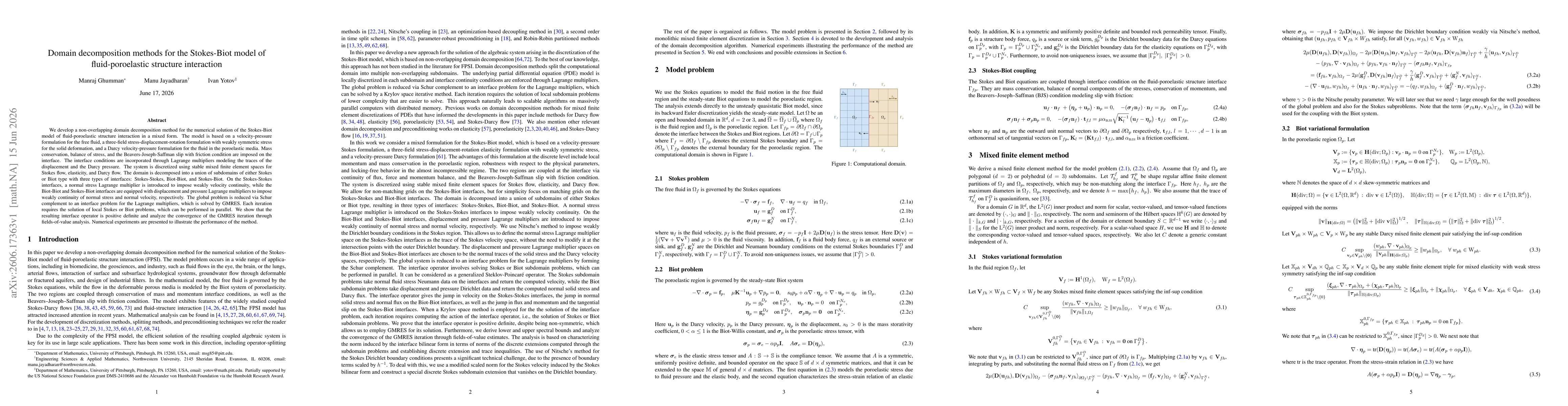 Thumbnail for Domain decomposition methods for the Stokes-Biot model of fluid-poroelastic structure interaction